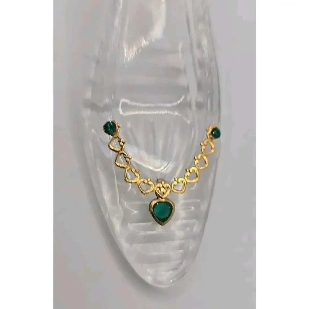 Killarney Crystal Ireland Glass‎ Slipper Shoe Gold Chain Green Rhinestones PB103